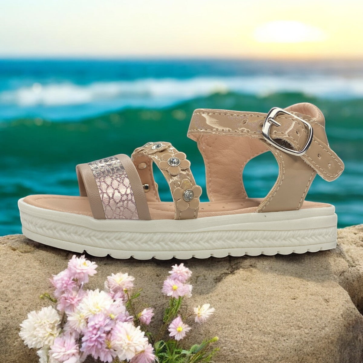 Huaraches Beige Para Niña, Comodidad Y Estilo