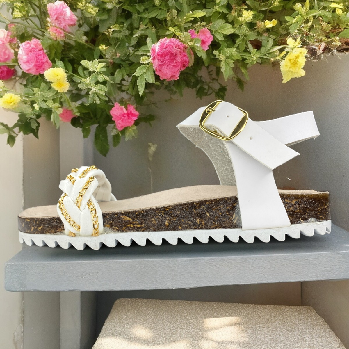 Huarache Mujer Trensa Casual Comodo Blanco Corcho Las Cuatas.