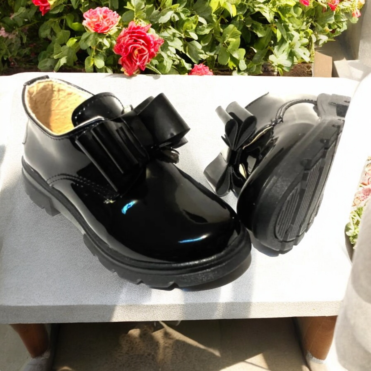 Zapato Choclo De Nina Charol Negro Moderno Casual Las Cuatas.