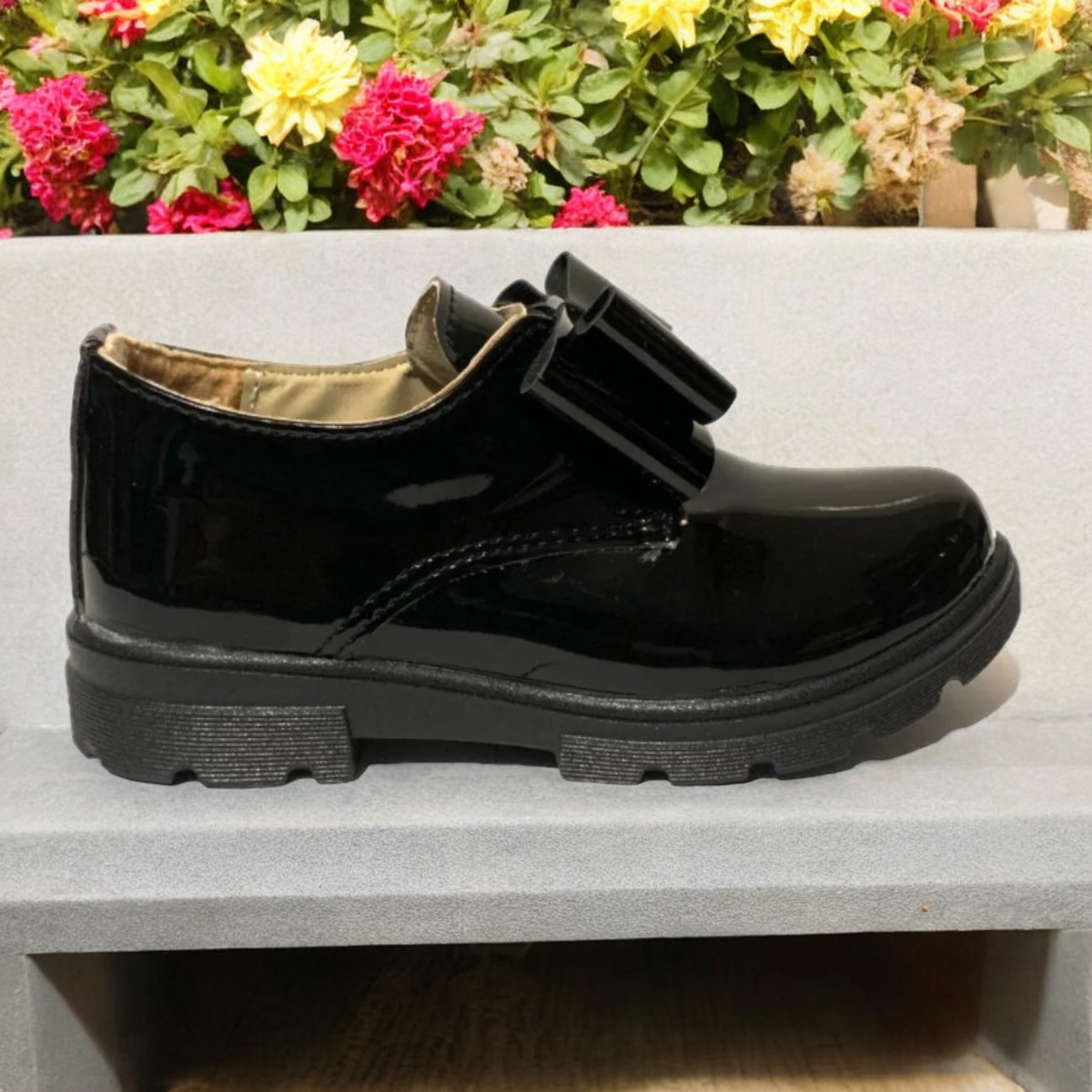Zapato Choclo De Nina Charol Negro Moderno Casual Las Cuatas.