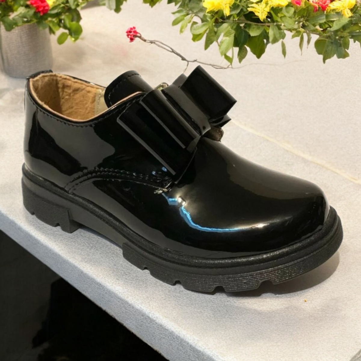 Zapato Choclo De Nina Charol Negro Moderno Casual Las Cuatas.