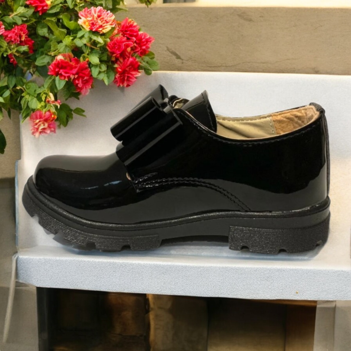 Zapato Choclo De Nina Charol Negro Moderno Casual Las Cuatas.