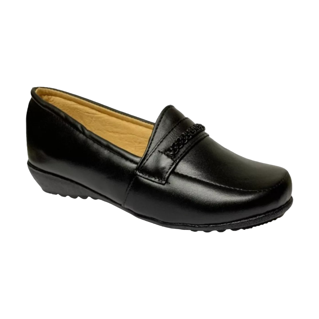 Zapato Cómodo Dama Pie Diabético O Delicado, Piel Flats Negro LAS CUATAS.