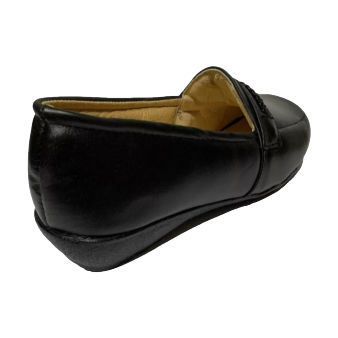 Zapato Cómodo Dama Pie Diabético O Delicado, Piel Flats Negro LAS CUATAS.