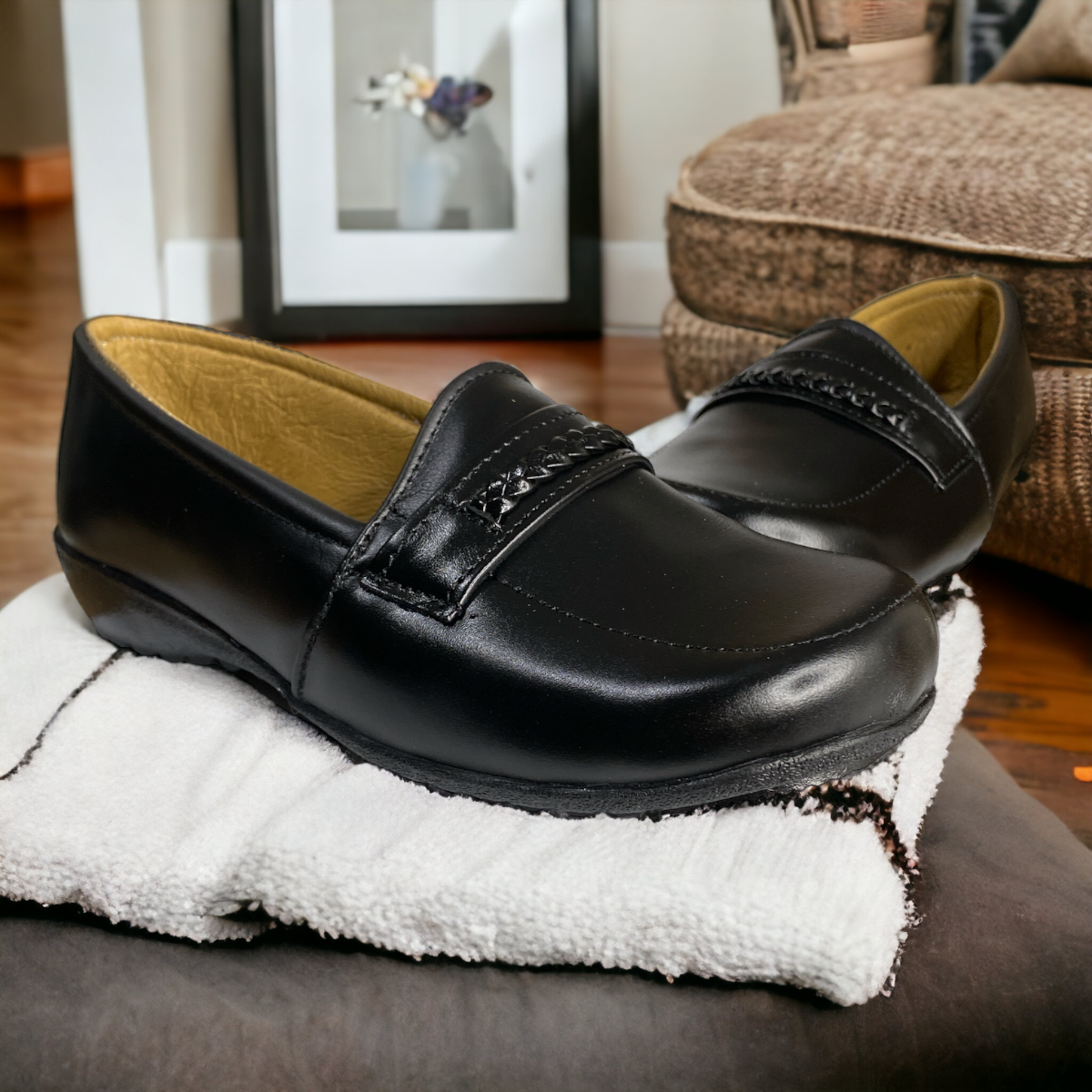 Zapato Cómodo Dama Pie Diabético O Delicado, Piel Flats Negro LAS CUATAS.