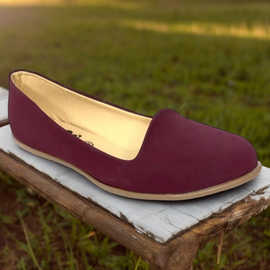 Zapatos De Piso Punta Redonda Mujer Tinto Piel Durazno Flats Las Cuatas.