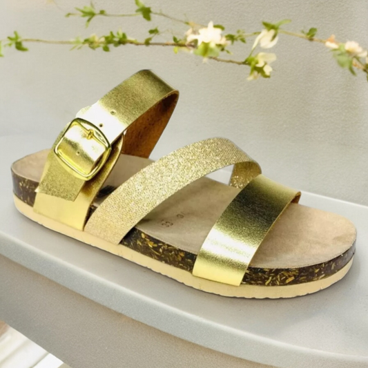 Huarache Gladiador Nina Antiderrapante Comodo Ligero Dorado Las Cuatas.