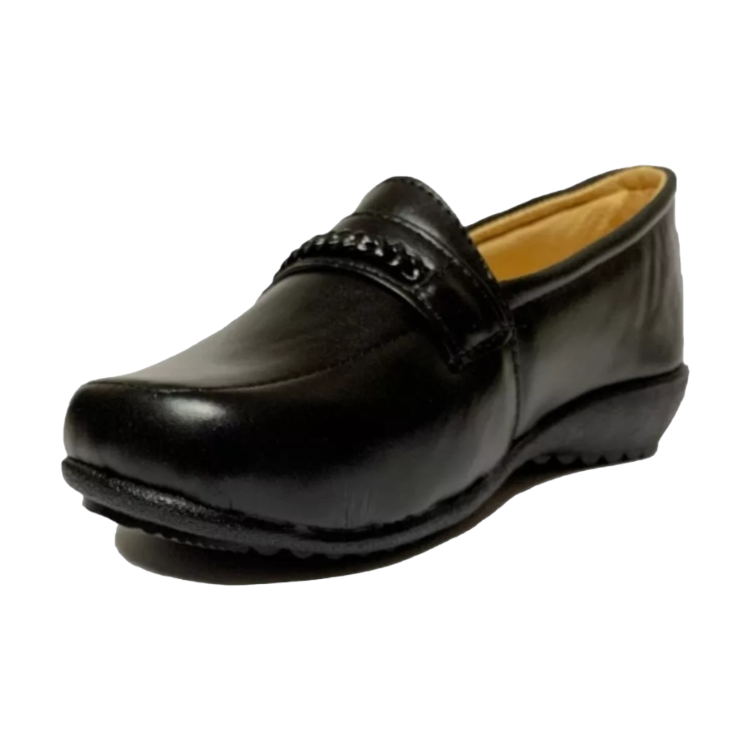 Zapato Cómodo Dama Pie Diabético O Delicado, Piel Flats Negro LAS CUATAS.
