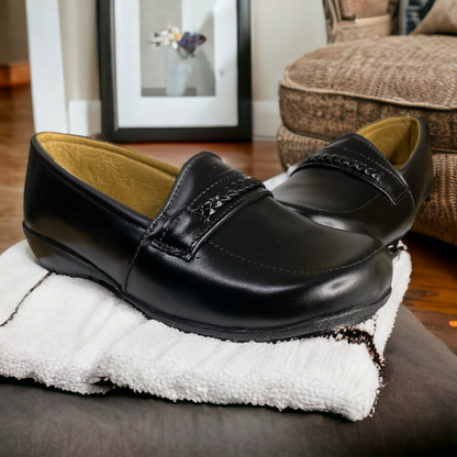 Zapato Cómodo Dama Pie Diabético O Delicado, Piel Flats Negro LAS CUATAS.